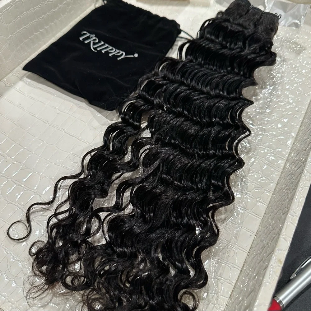 20” Natural Black Deep Wave Sew In Weft 100% Human Hair 100g #QD1